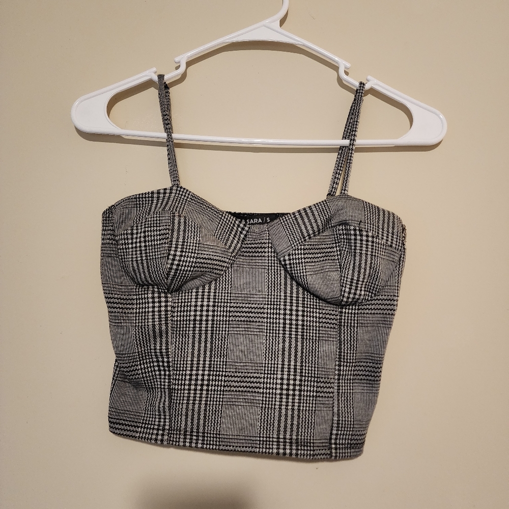 LIZ & SARA-Plaid Crop top Small